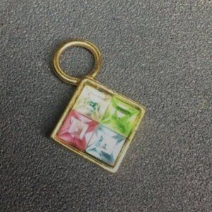 Gold Square Rhinestone Charm Dangle Diamond Blue Pink Green Clear Barbie